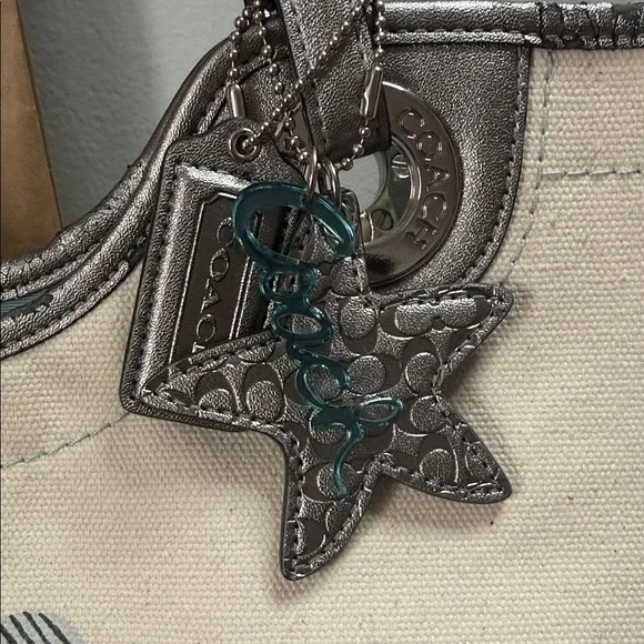 Coach Starfish Canvas Tote Set - Cream and Teal - Picture 3 of 12